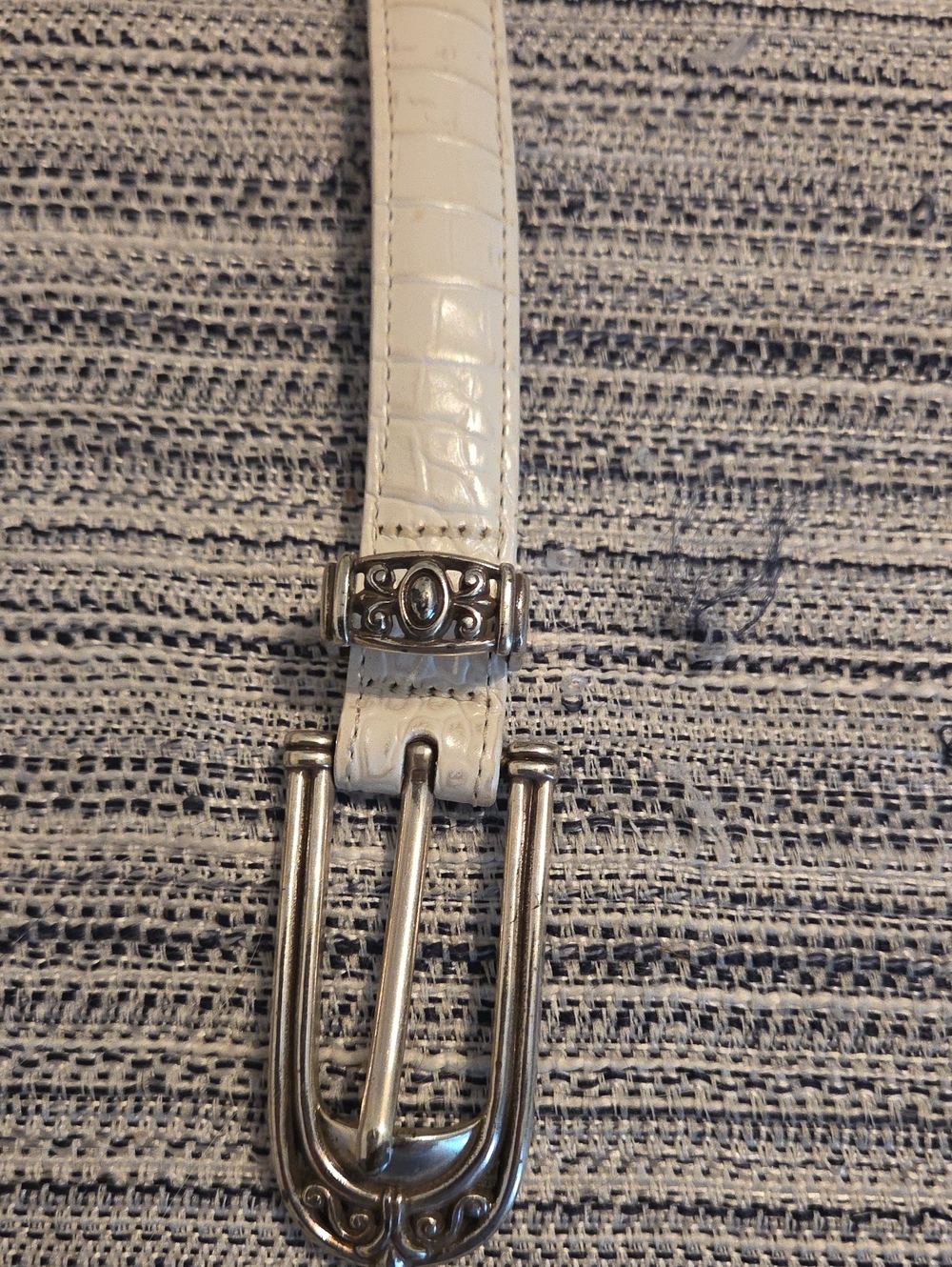 Brighton White Leather Belt with Silver Accent